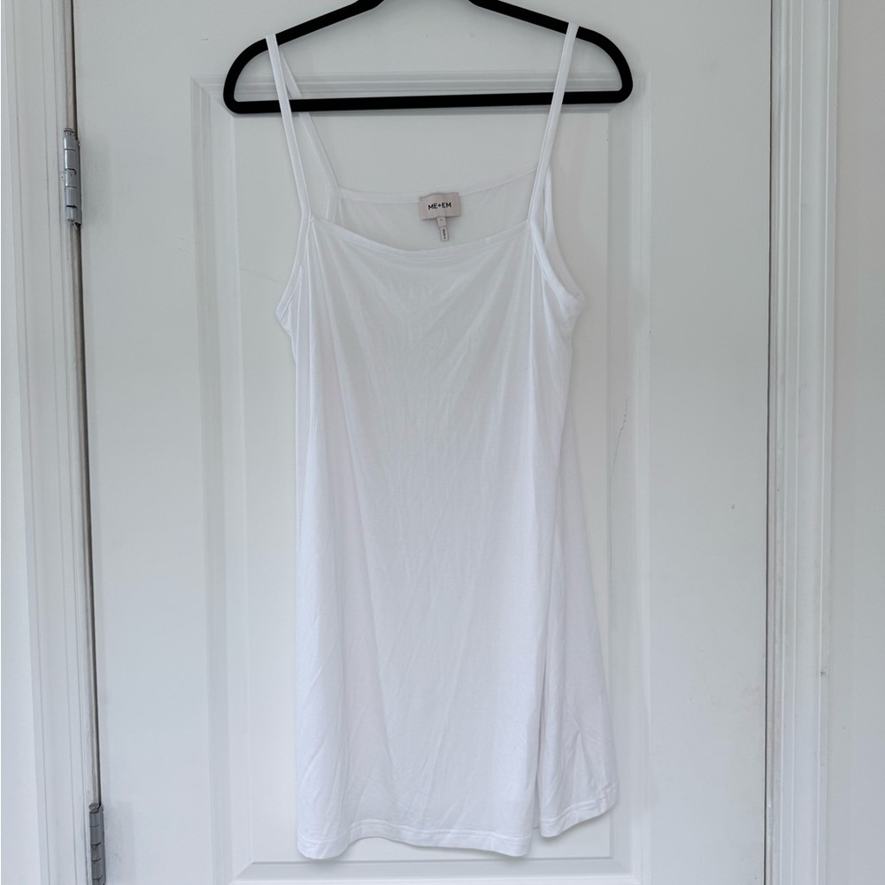 ME+EM Simple White Slip Dress with Spaghetti Straps | L